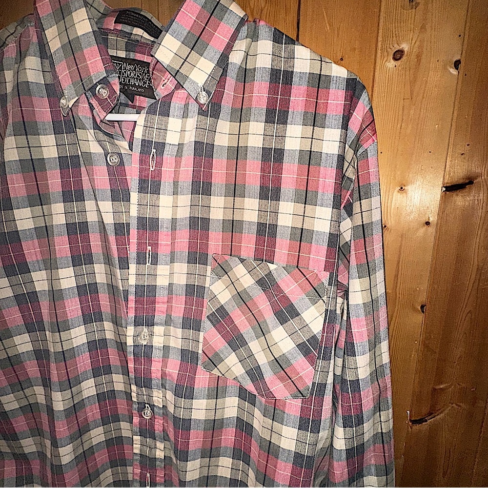 Vintage Pink Plaid Button-Down Shirt